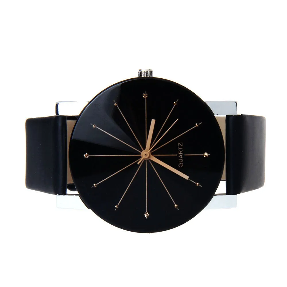 Colck Style Watch Stainless Steel   PU Leather Strap Man Quartz Analog Black