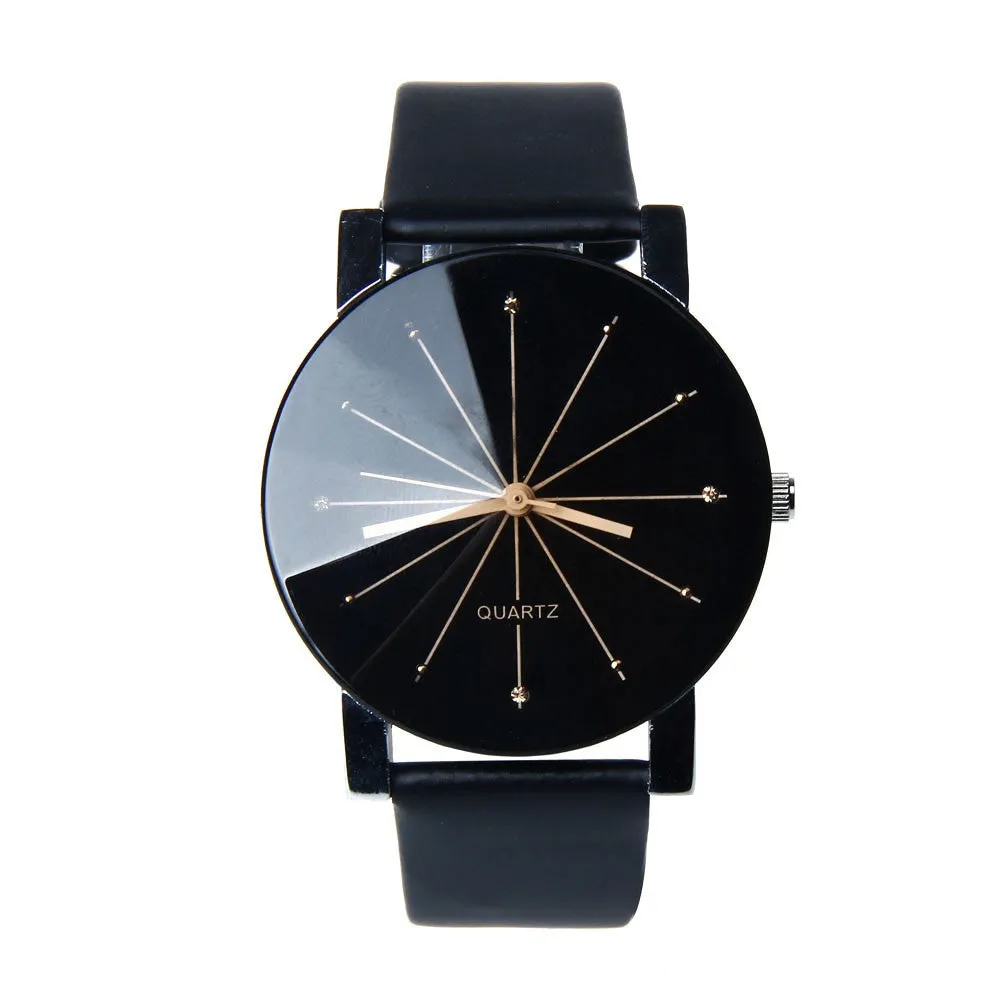 Colck Style Watch Stainless Steel   PU Leather Strap Man Quartz Analog Black