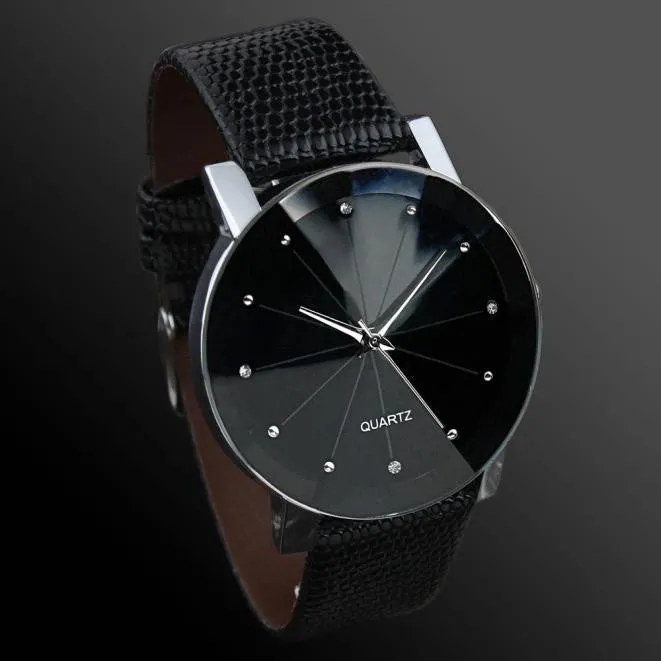 Colck Style Watch Stainless Steel   PU Leather Strap Man Quartz Analog Black