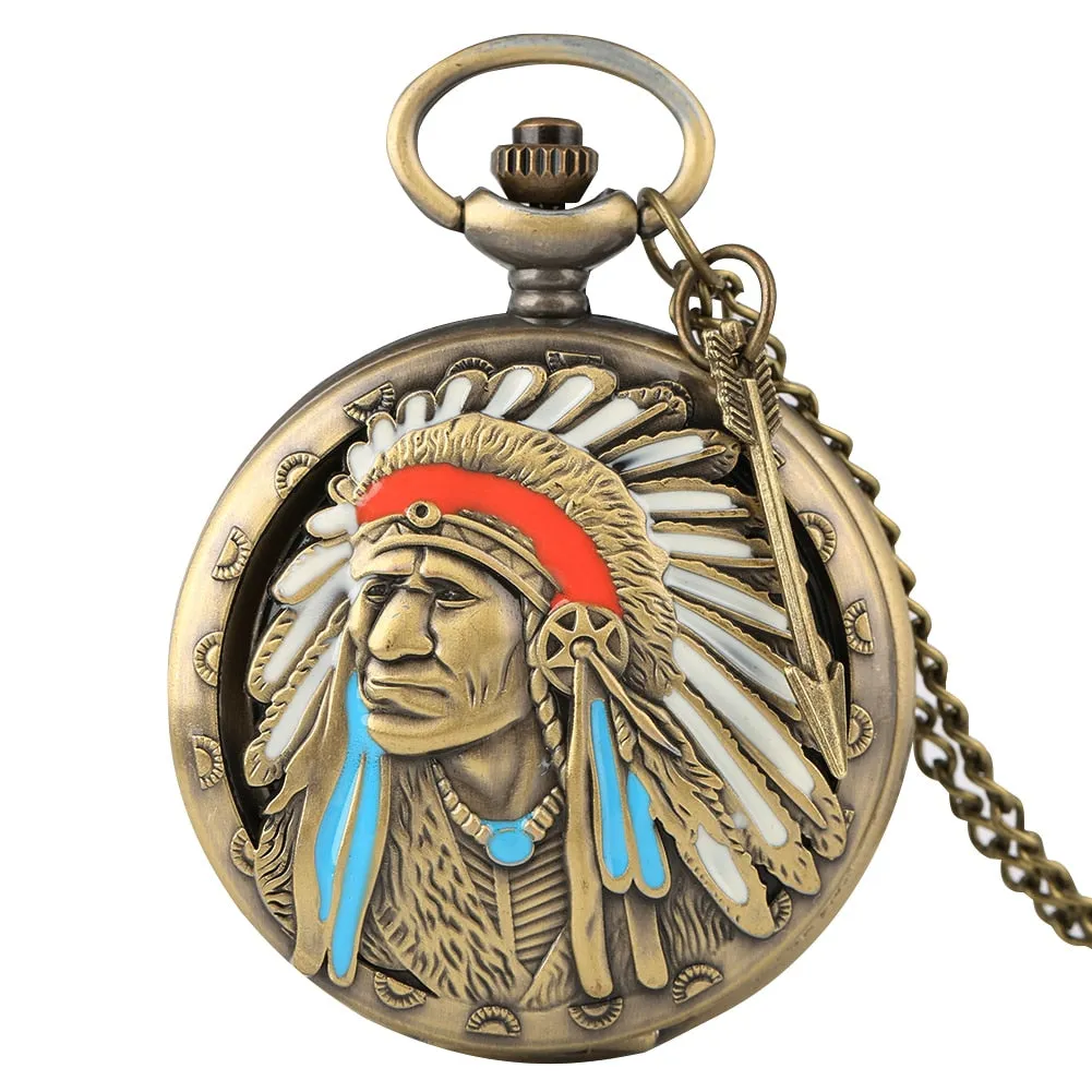 Colorful Portrait Design Quartz Fob Pocket Watch