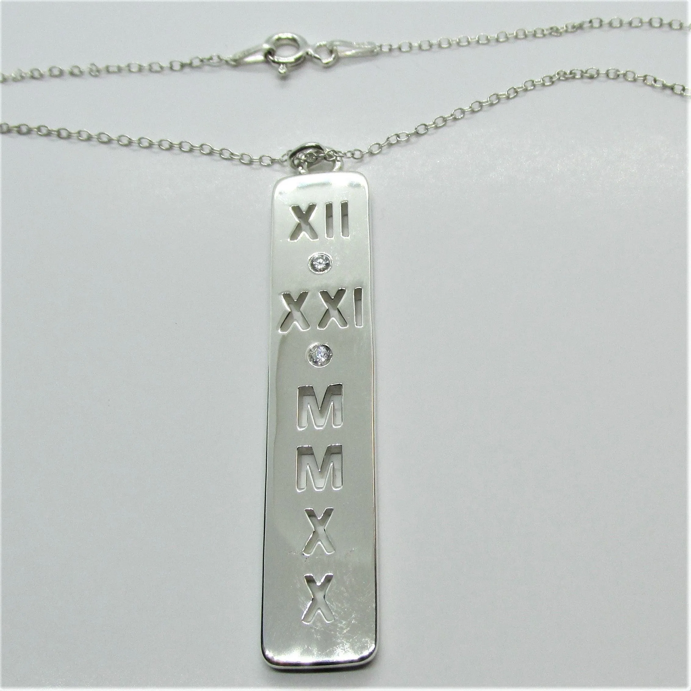 Diamond Personalized Roman Numerals Bar Pendant