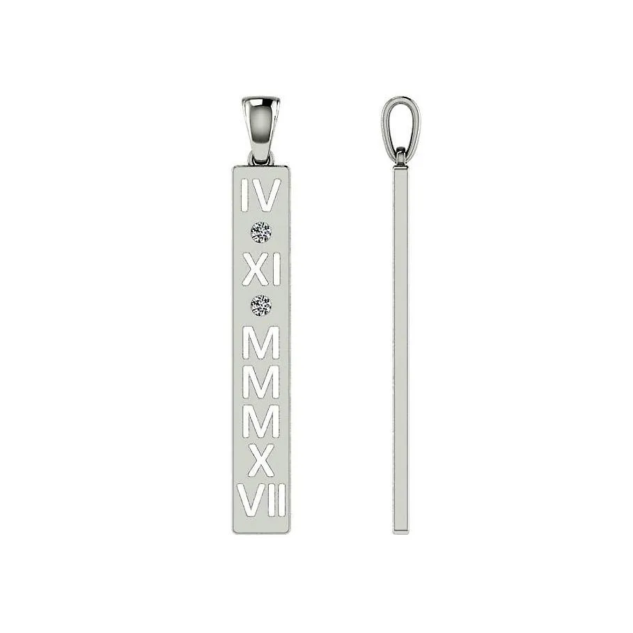 Diamond Personalized Roman Numerals Bar Pendant