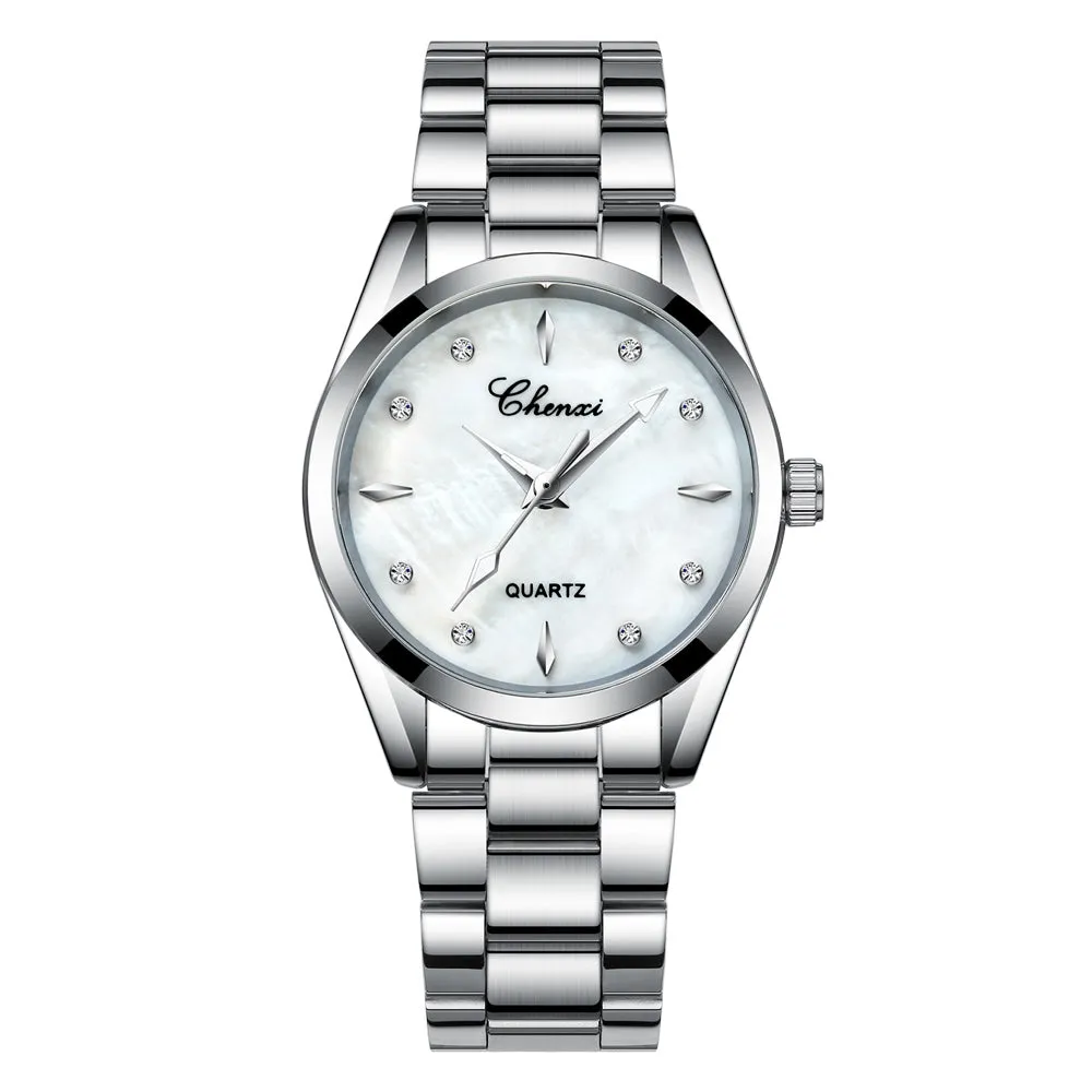 Diamond-set fritillaria dial steel band watch for women W28CX8006T