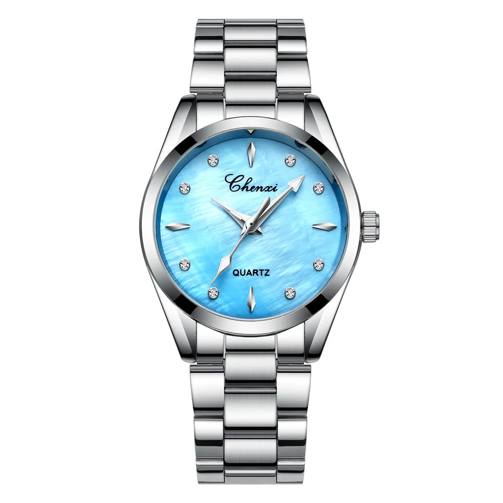 Diamond-set fritillaria dial steel band watch for women W28CX8006T