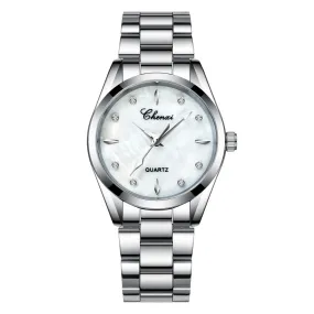 Diamond-set fritillaria dial steel band watch for women W28CX8006T
