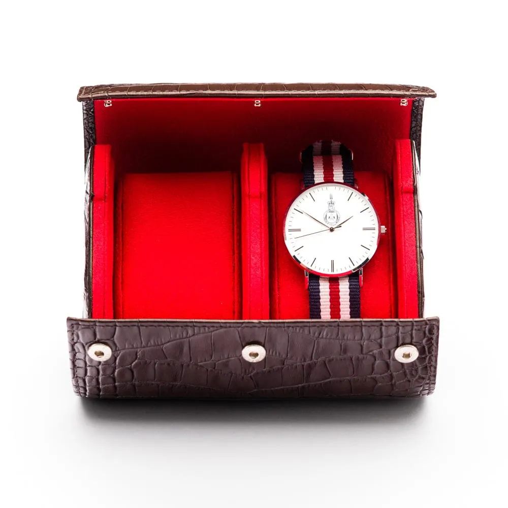 Double Watch Roll - Brown Croc