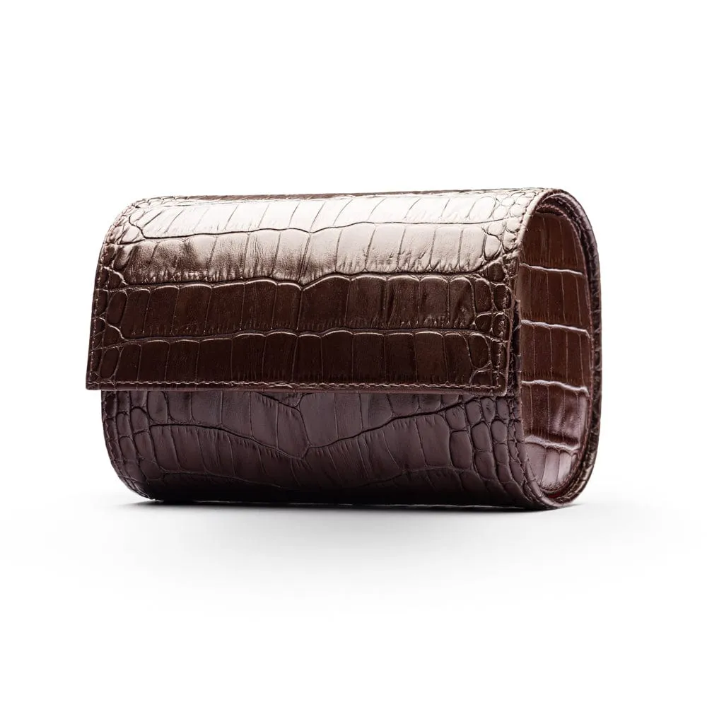 Double Watch Roll - Brown Croc