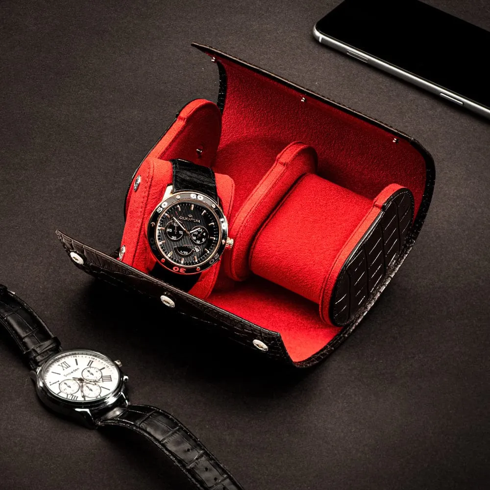 Double Watch Roll - Brown Croc