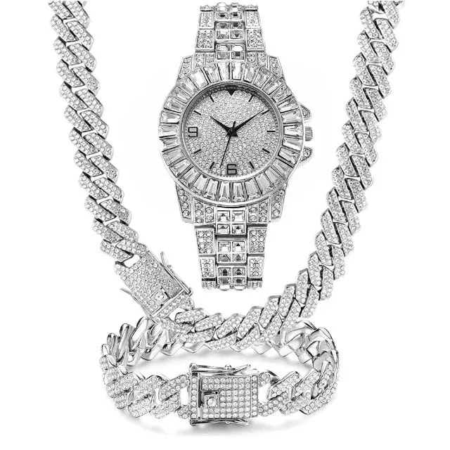 Extravagant Hip Hop Men's Bling Bling Gemstone Ornament Set