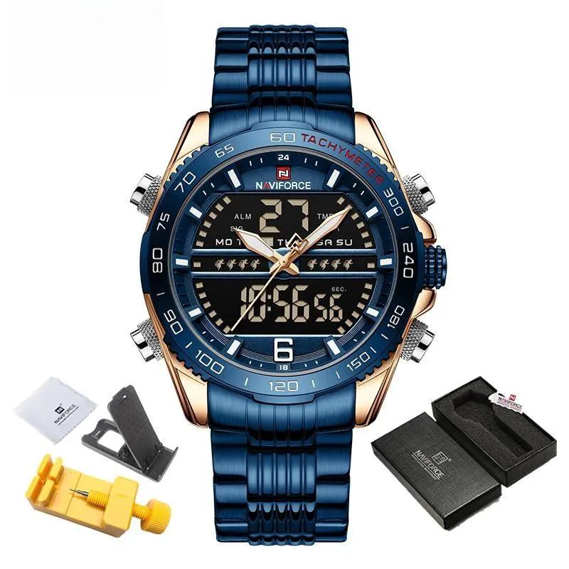 Fashion Design Mens Watch Analog Digital Quartz Chronograph Sport Waterproof Wristwatch