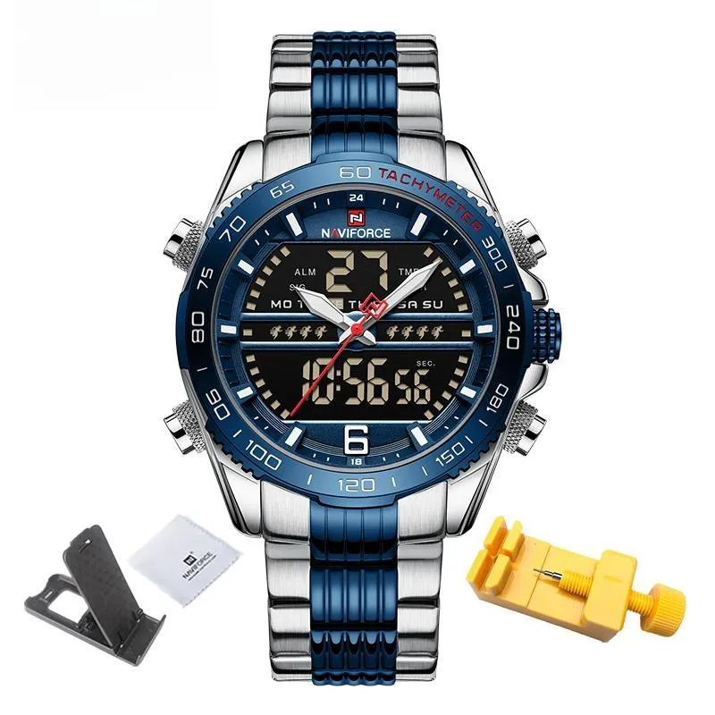 Fashion Design Mens Watch Analog Digital Quartz Chronograph Sport Waterproof Wristwatch