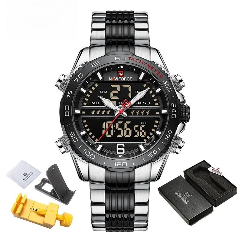 Fashion Design Mens Watch Analog Digital Quartz Chronograph Sport Waterproof Wristwatch