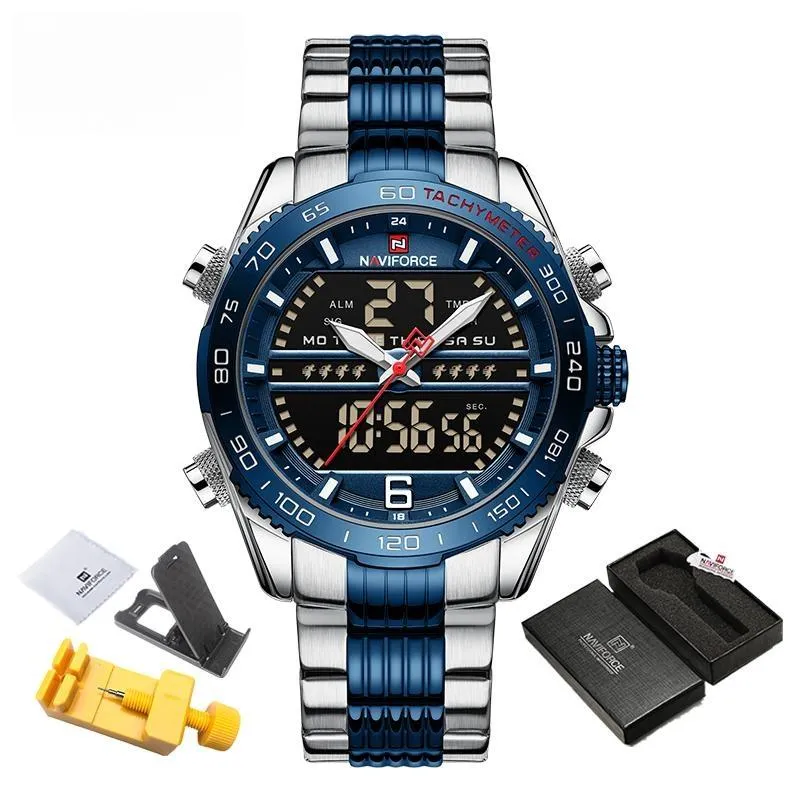 Fashion Design Mens Watch Analog Digital Quartz Chronograph Sport Waterproof Wristwatch