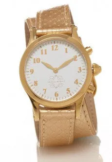 Gold Round Watch with Double Wrap Strap