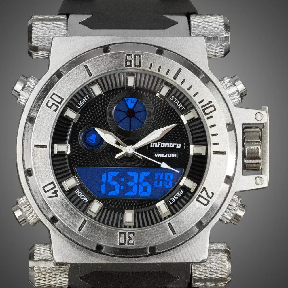 INFANTRY Men Watches Reloj Digital Fashion Military Watch Army Black Chronograph Silicone Wrist Watch Quartz Backlight 3ATM