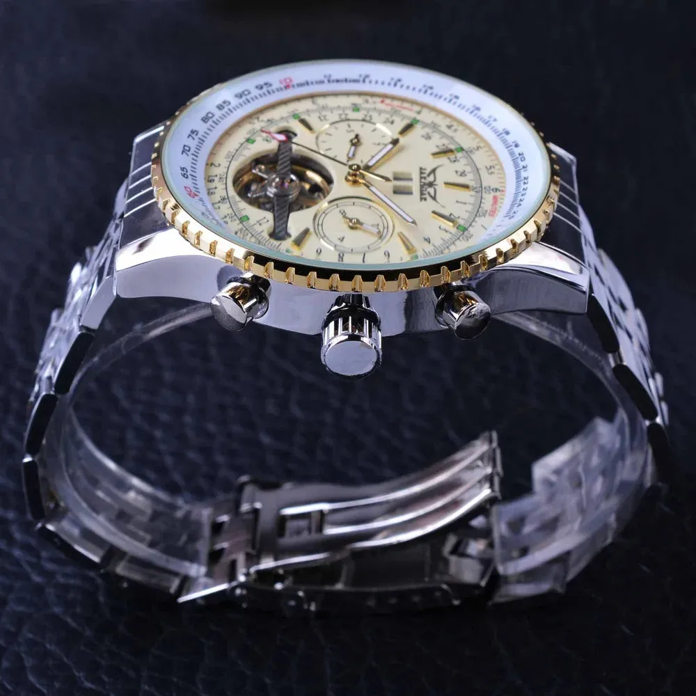 Jaragar Elegant Dial Tourbillon Design Aviator Series Military Scale Yellow Mens Watches Top Brand Luxury Automatic Wrist Watch
