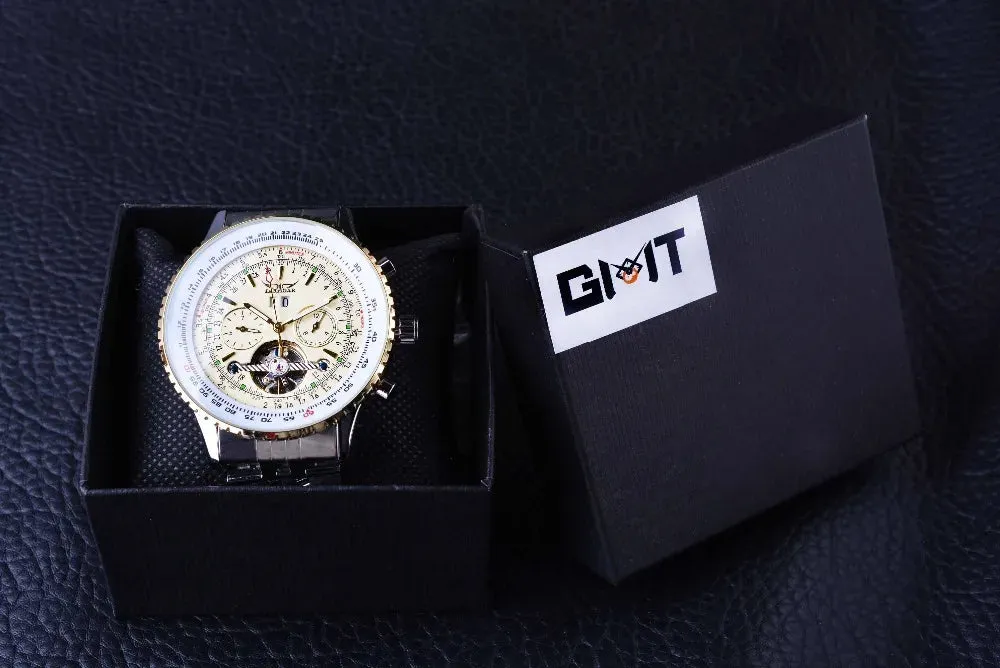 Jaragar Elegant Dial Tourbillon Design Aviator Series Military Scale Yellow Mens Watches Top Brand Luxury Automatic Wrist Watch