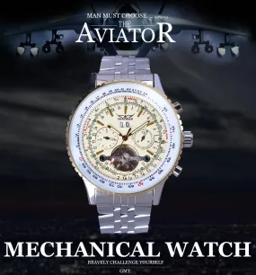 Jaragar Elegant Dial Tourbillon Design Aviator Series Military Scale Yellow Mens Watches Top Brand Luxury Automatic Wrist Watch