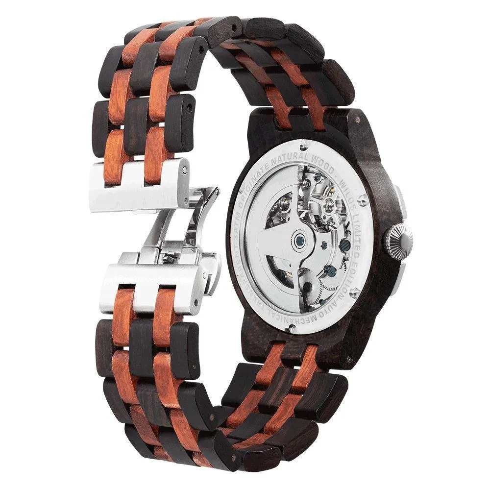 Men's Dual Wheel Automatic Ebony & Rosewood Watch - For High End Watch Collectors