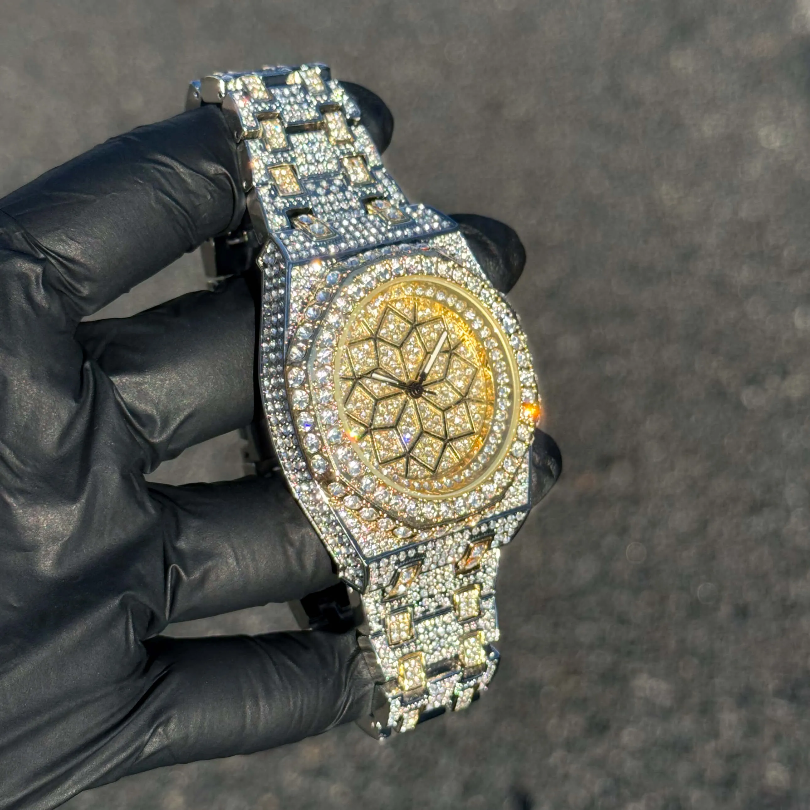 Men's Iced Out 43mm Octagon Shape Watch, Quartz Movement