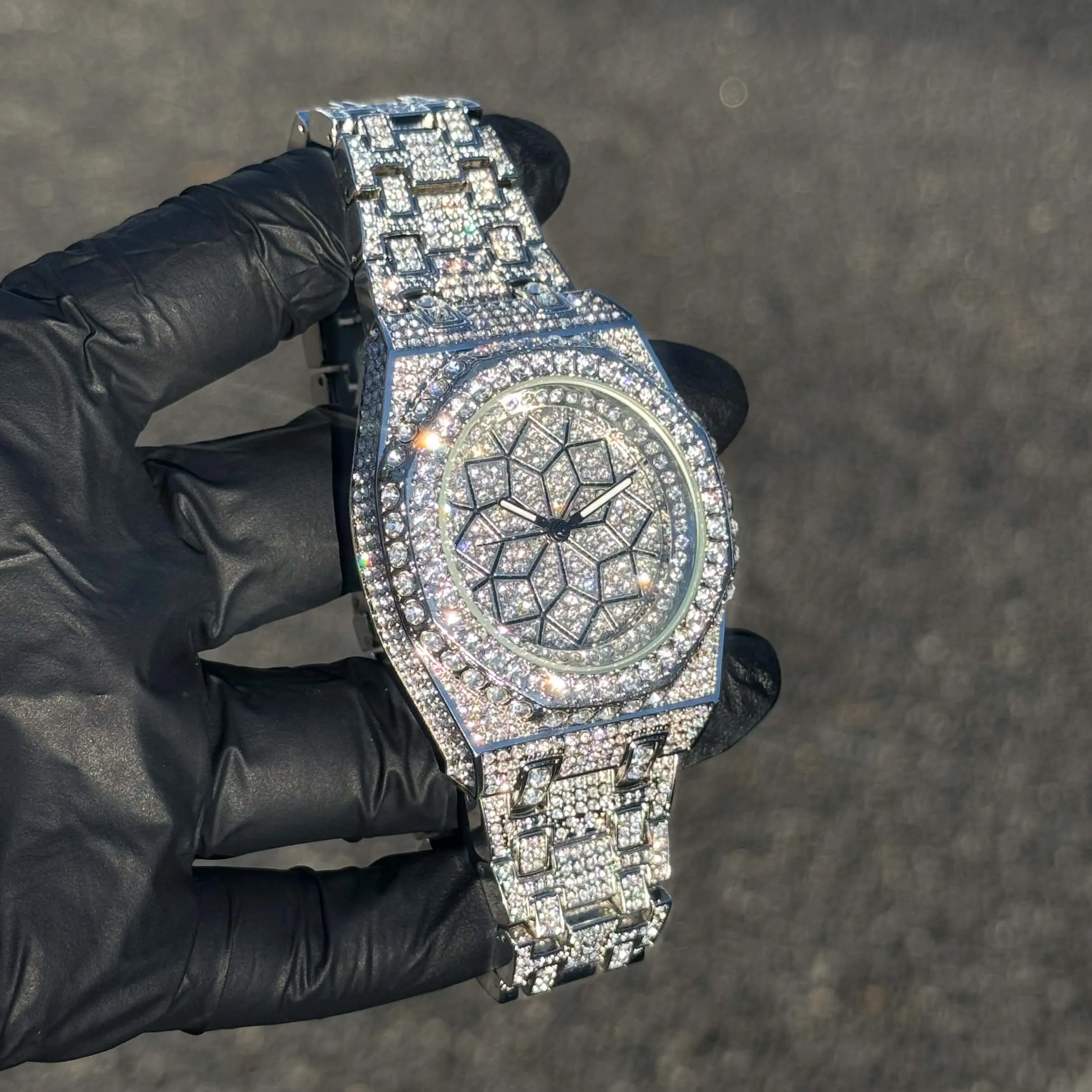 Men's Iced Out 43mm Octagon Shape Watch, Quartz Movement