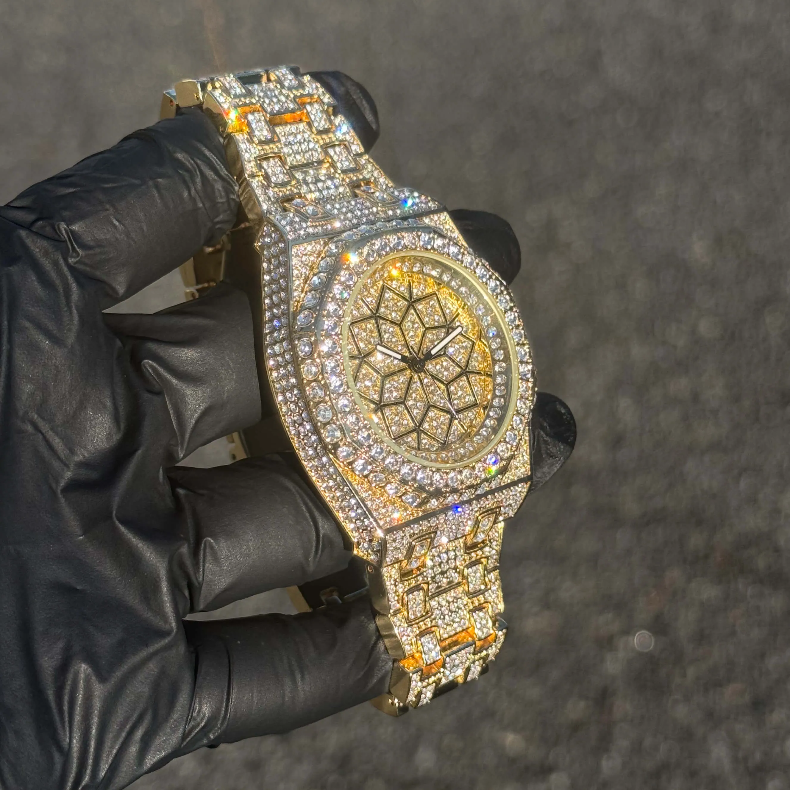 Men's Iced Out 43mm Octagon Shape Watch, Quartz Movement