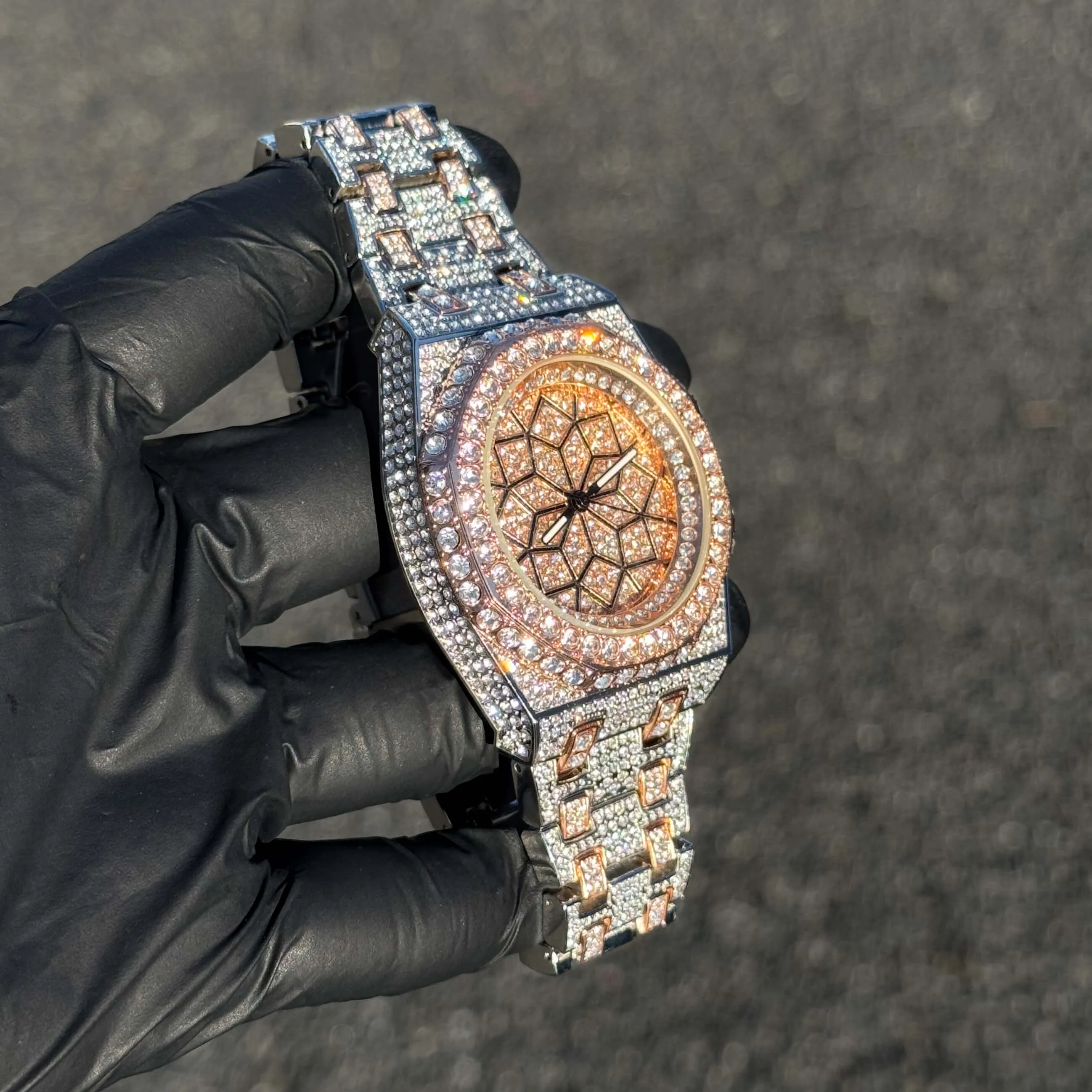 Men's Iced Out 43mm Octagon Shape Watch, Quartz Movement