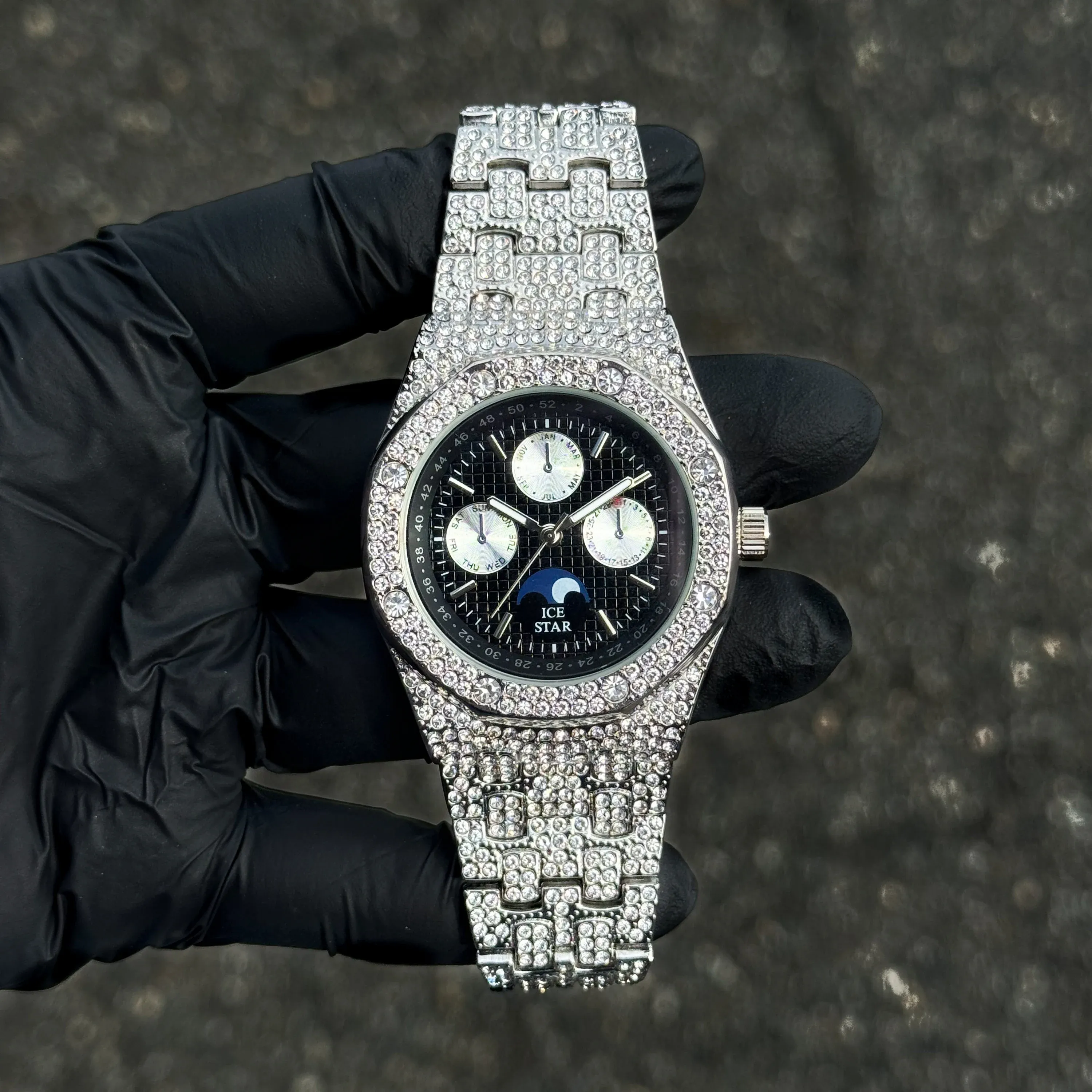 Men's Iced Out Octagon Watch - 42mm Case with Chronograph Dial - Quartz Movement