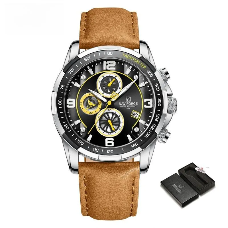 Men's Luxury Fashion Design Leather Men Watches Multifunction Quartz Male Watch