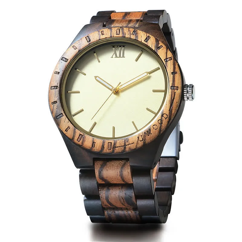 Men's Natural Walnut Zebra Wood Quartz Wooden Watch