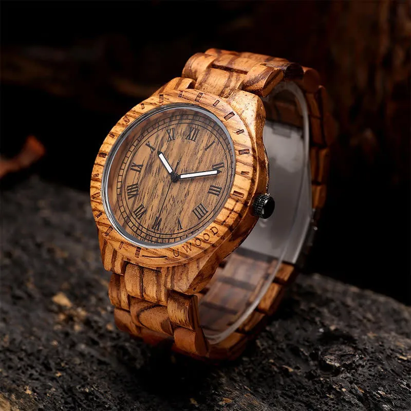 Men's Natural Walnut Zebra Wood Quartz Wooden Watch