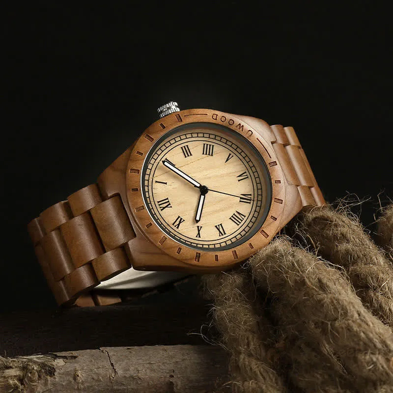 Men's Natural Walnut Zebra Wood Quartz Wooden Watch