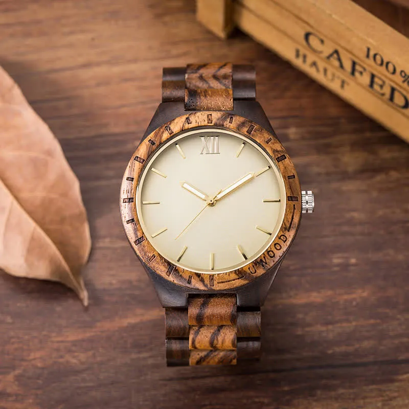 Men's Natural Walnut Zebra Wood Quartz Wooden Watch