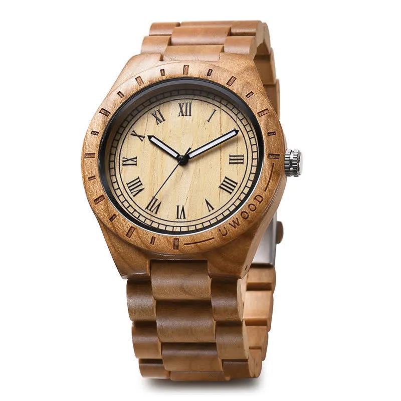 Men's Natural Walnut Zebra Wood Quartz Wooden Watch