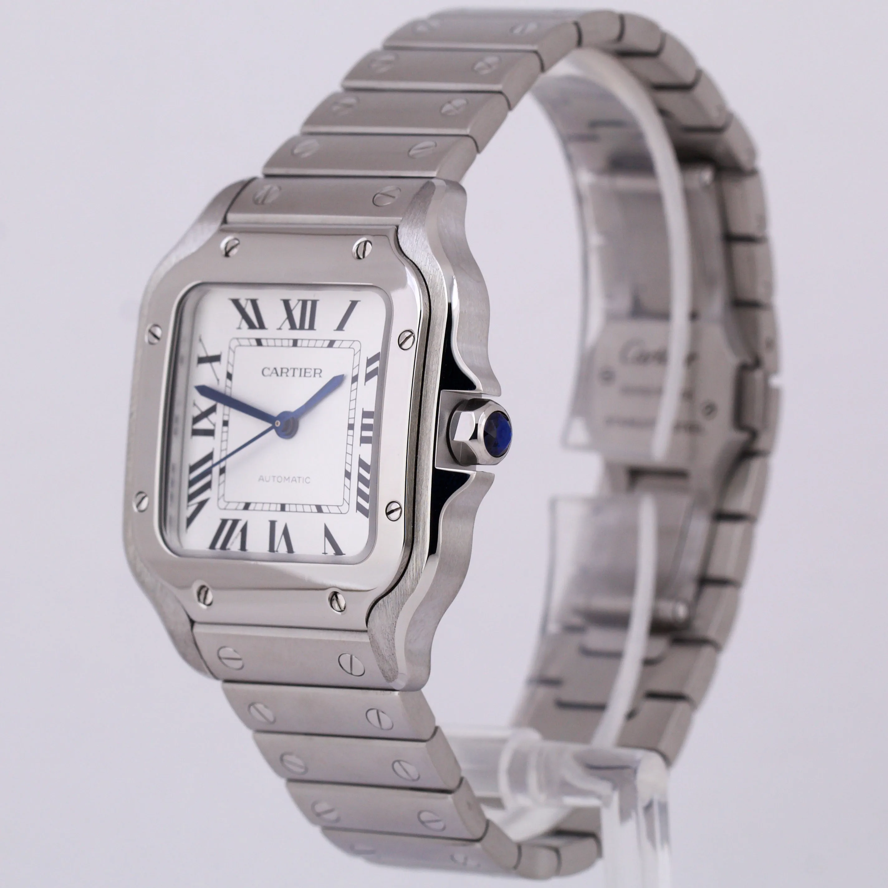 MINT 2023 PAPERS Cartier Santos Mid-Size 35mm Stainless White WSSA0029 4075 B P