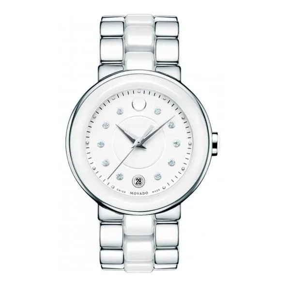 Movado Cerena with Diamond Dial and White Ceramic Bracelet. 0606540