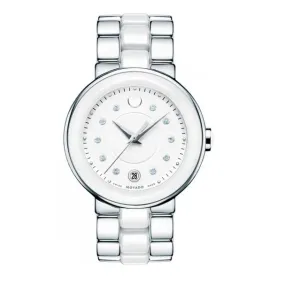 Movado Cerena with Diamond Dial and White Ceramic Bracelet. 0606540