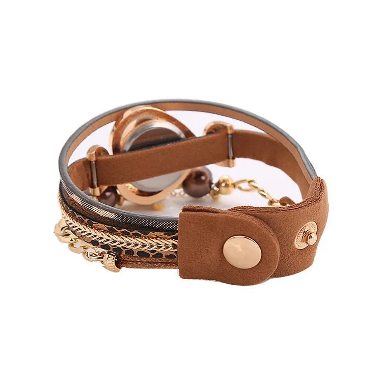 Multi-layered beaded love dial wrapped bracelet watch for women creative decorative ethnic style women's watch