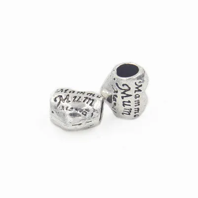 NEW Free Shipping Silver Color Bead Charm European Silver MOM LOVE Bead Fit Pandora Bracelets & Bangles Necklace