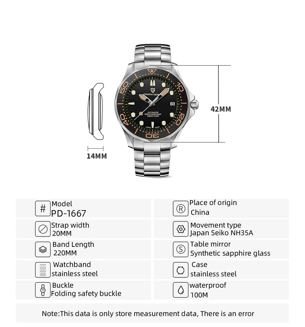 PAGANI DESIGN 2022 New Mesh belt 007 Retro men automatic watches NH35 men mechanical wristwatch curved sapphire glass Top Brand