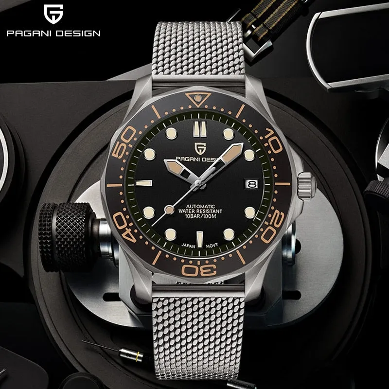PAGANI DESIGN 2022 New Mesh belt 007 Retro men automatic watches NH35 men mechanical wristwatch curved sapphire glass Top Brand