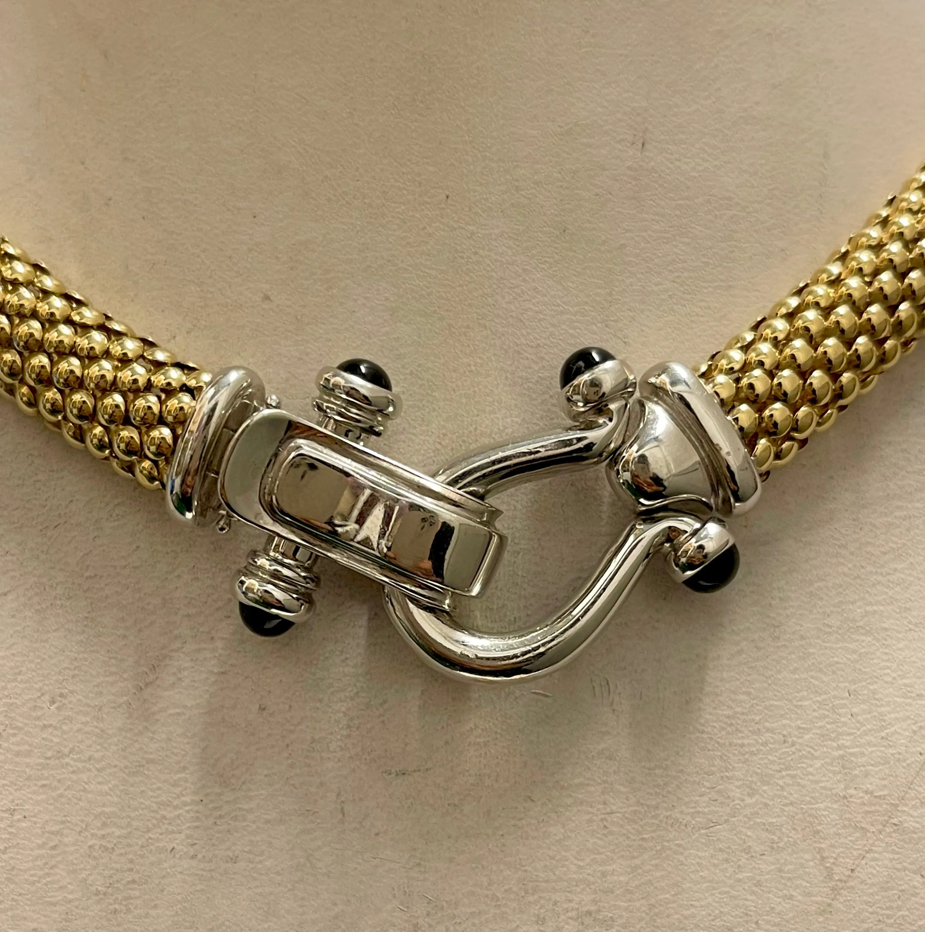 "BN" DSGNR BRAIDED HORSESHOE 4CT SAPH NECKLACE SOLID YG & WG - $13K APR w/ CoA!!