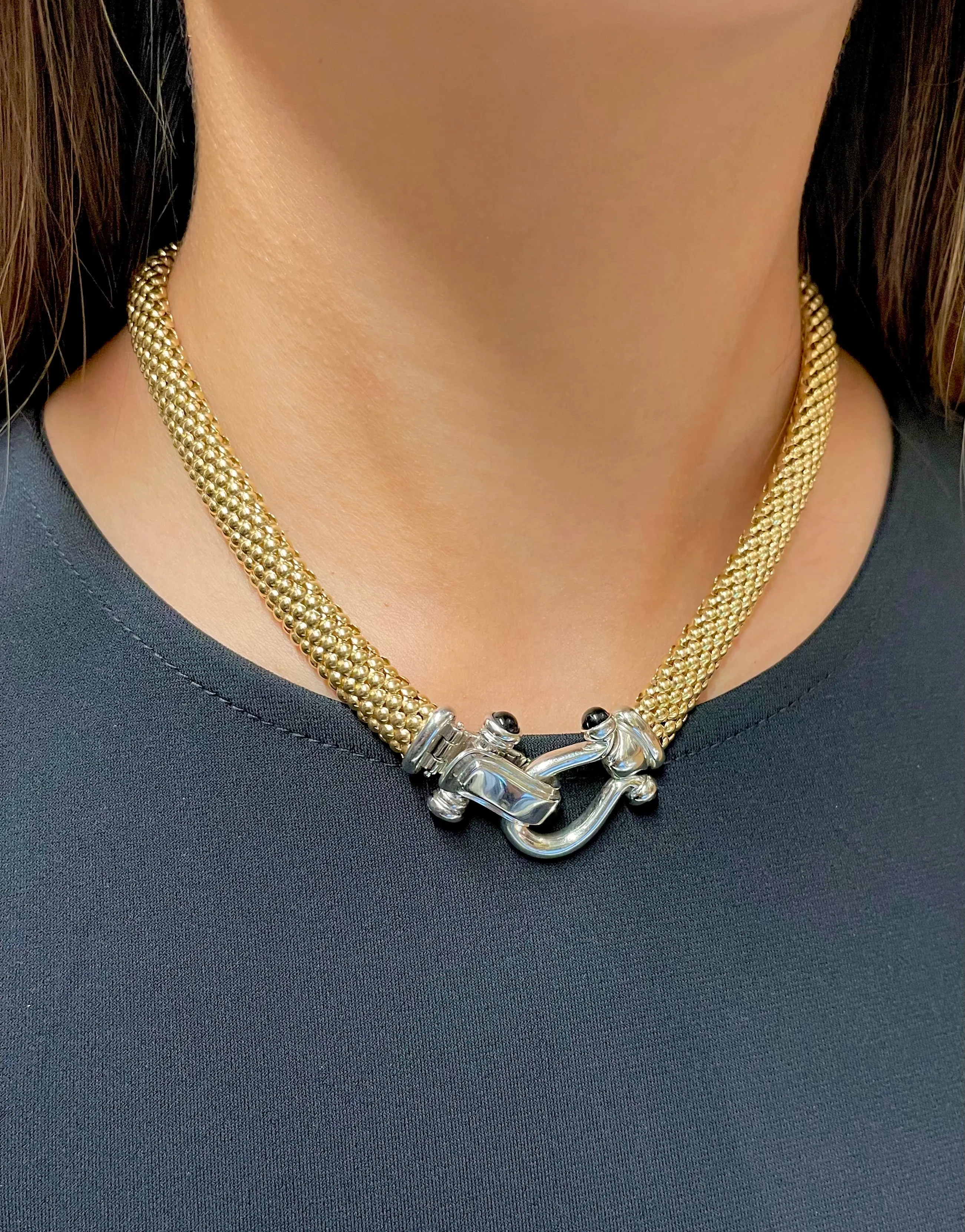 "BN" DSGNR BRAIDED HORSESHOE 4CT SAPH NECKLACE SOLID YG & WG - $13K APR w/ CoA!!