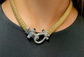 "BN" DSGNR BRAIDED HORSESHOE 4CT SAPH NECKLACE SOLID YG & WG - $13K APR w/ CoA!!