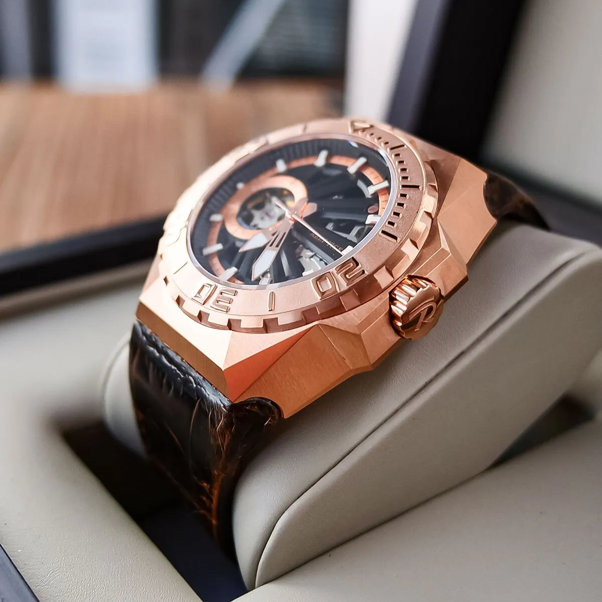 Reef Tiger/RT Luxury Brand Sport Watches Rose Gold Automatic Mechanical Skeleton Military Leather Watch Accessories RGA6903-S