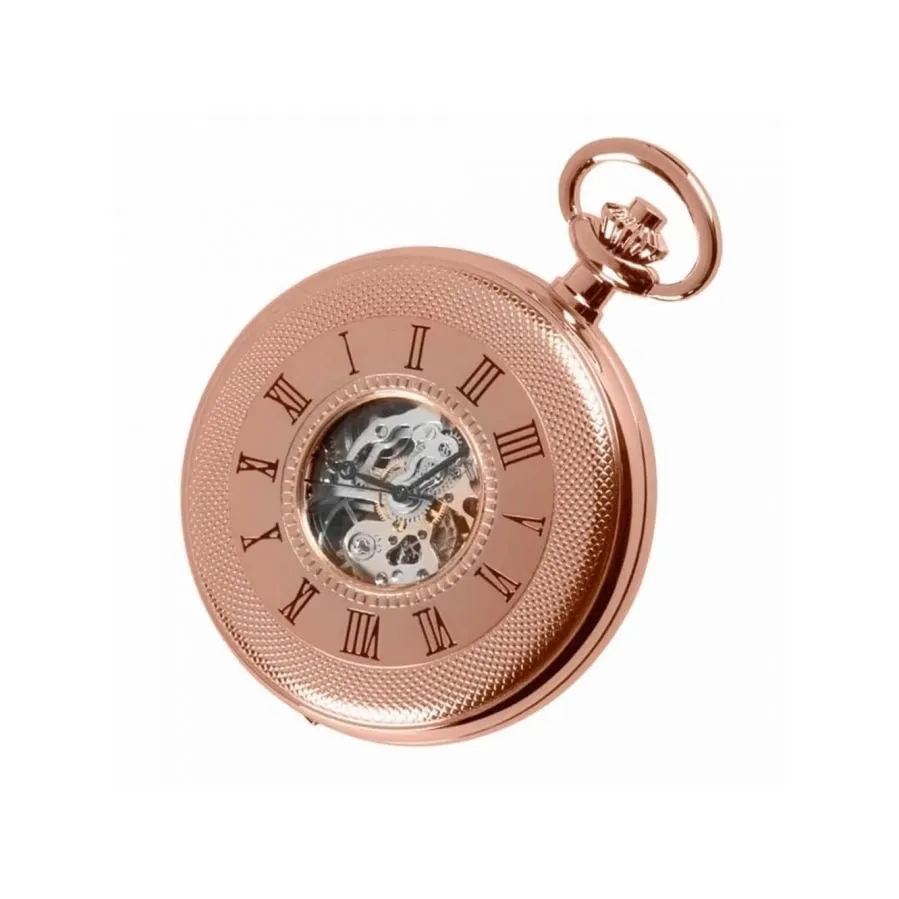 Rose Gold Half Hunter Mechanical Pocket Watch