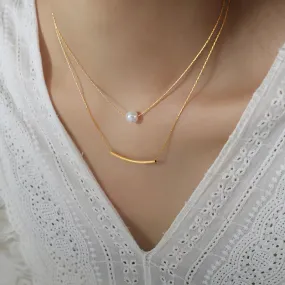 Shell Pearls Double-layer Necklace Titanium Steel Design Female