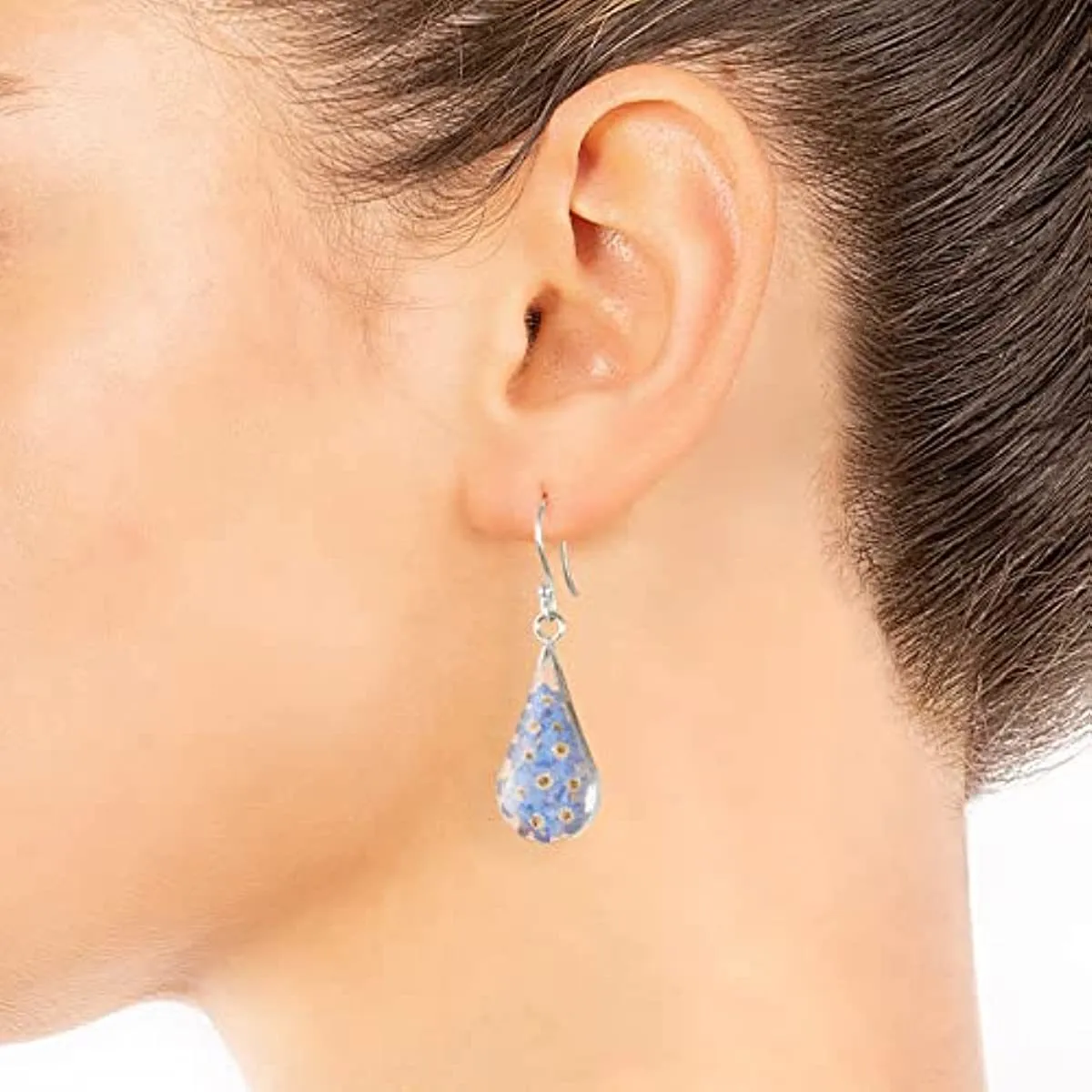 Sterling Silver Pressed Flower Teardrop Earrings