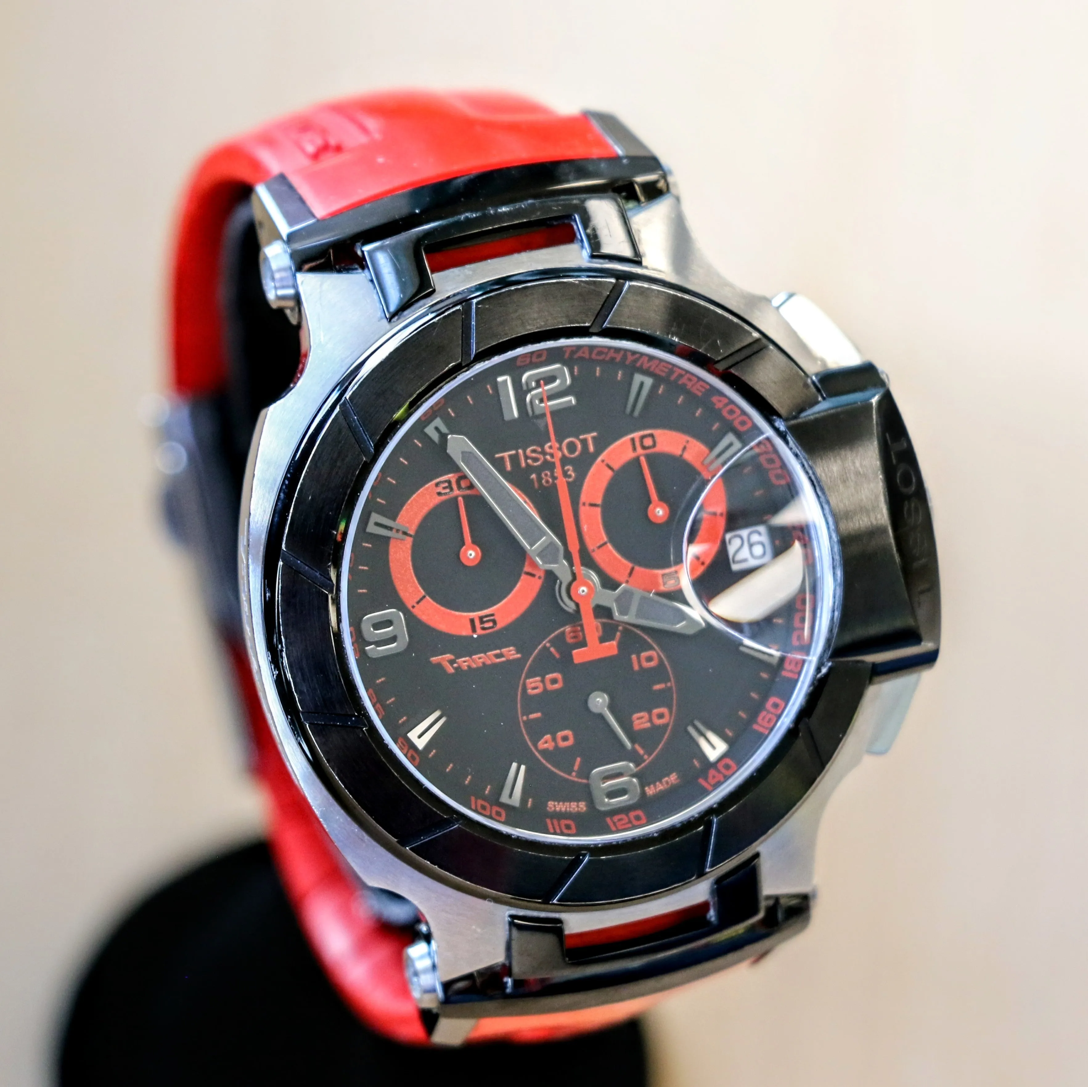 TISSOT T-RACE Chronograph Watch Quartz Date Indicator T048417 A - Original Red Silicone Strap.