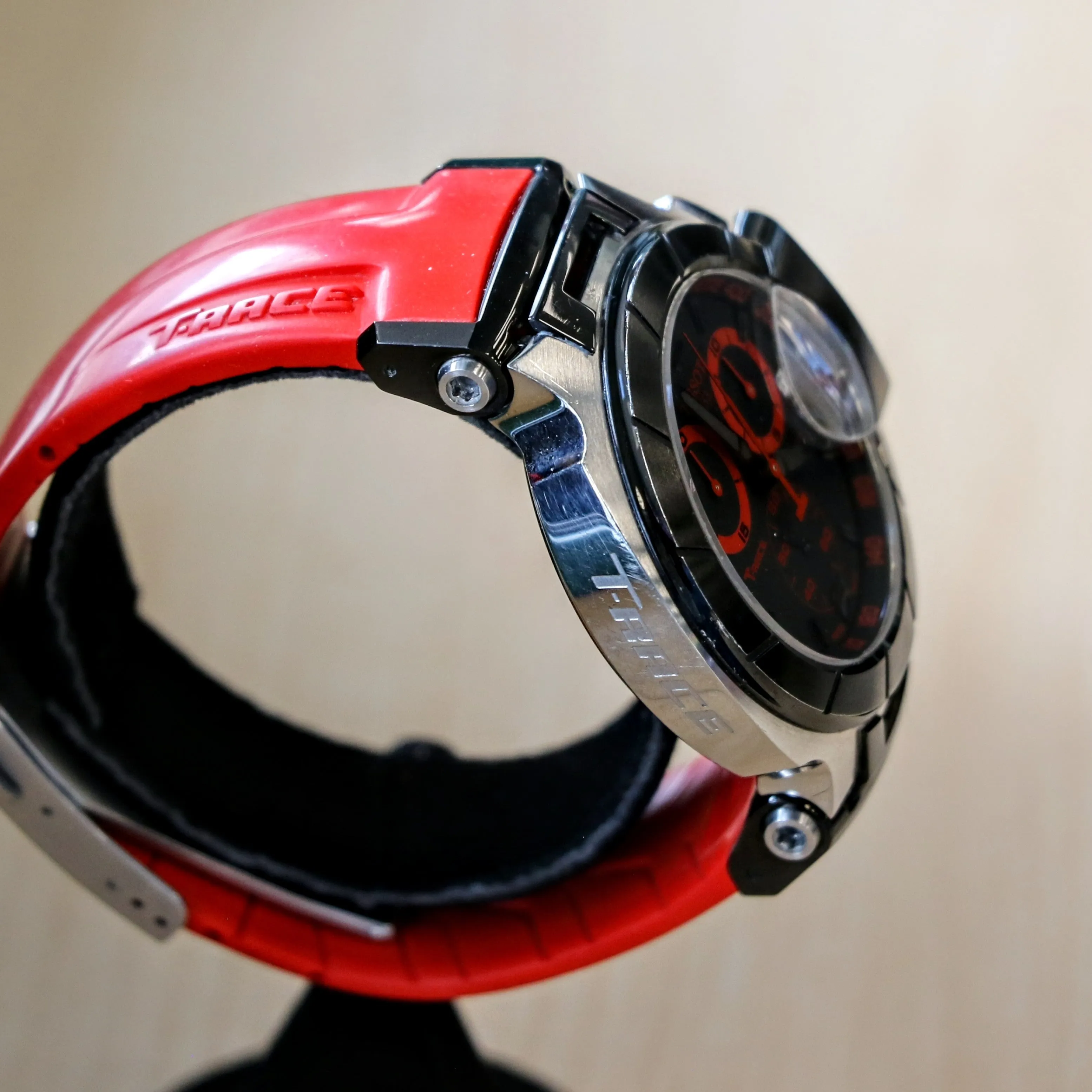 TISSOT T-RACE Chronograph Watch Quartz Date Indicator T048417 A - Original Red Silicone Strap.